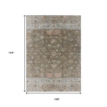 9' X 12' Brown And Gray Tribal Washable Indoor Outdoor Area Rug