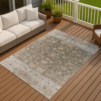 10' X 14' Brown And Gray Tribal Washable Indoor Outdoor Area Rug