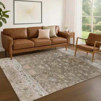 10' X 14' Brown And Gray Tribal Washable Indoor Outdoor Area Rug