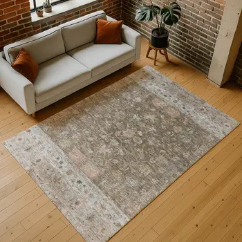 10' X 14' Brown And Gray Tribal Washable Indoor Outdoor Area Rug