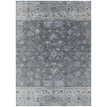 5' X 8' Gray And Silver Tribal Washable Indoor Outdoor Area Rug