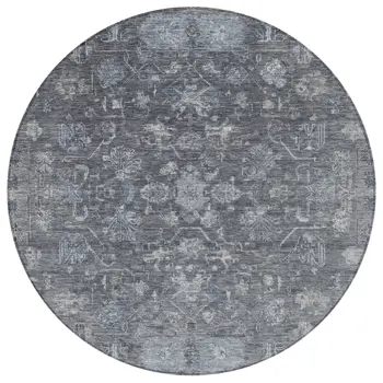 8' Gray And Silver Round Tribal Washable Indoor Outdoor Area Rug