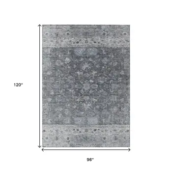 8' X 10' Gray And Silver Tribal Washable Indoor Outdoor Area Rug
