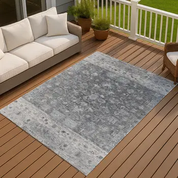 8' X 10' Gray And Silver Tribal Washable Indoor Outdoor Area Rug