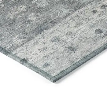 8' X 10' Gray And Silver Tribal Washable Indoor Outdoor Area Rug