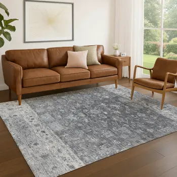 8' X 10' Gray And Silver Tribal Washable Indoor Outdoor Area Rug