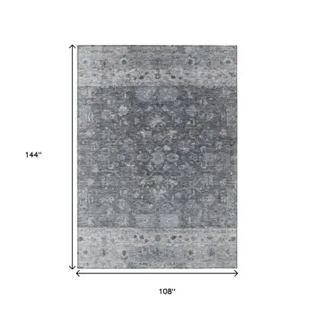 9' X 12' Gray And Silver Tribal Washable Indoor Outdoor Area Rug