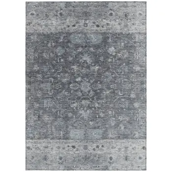 9' X 12' Gray And Silver Tribal Washable Indoor Outdoor Area Rug