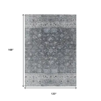10' X 14' Gray And Silver Tribal Washable Indoor Outdoor Area Rug