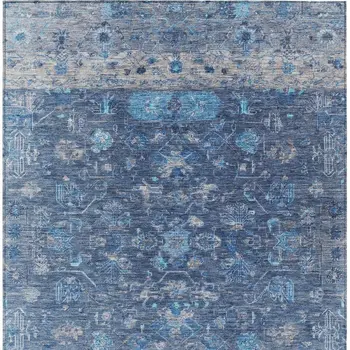 5' X 8' Navy Blue And Gray Tribal Washable Indoor Outdoor Area Rug