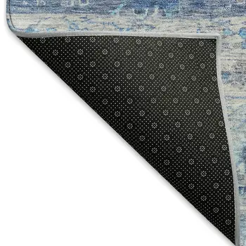 8' Navy Blue And Gray Round Tribal Washable Indoor Outdoor Area Rug