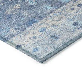 8' Navy Blue And Gray Round Tribal Washable Indoor Outdoor Area Rug