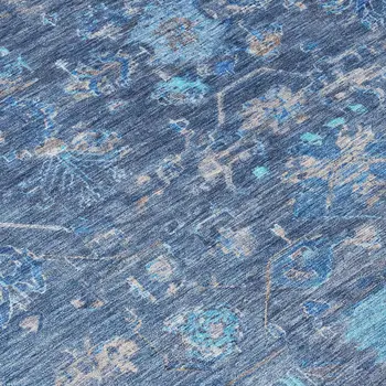 8' Navy Blue And Gray Round Tribal Washable Indoor Outdoor Area Rug