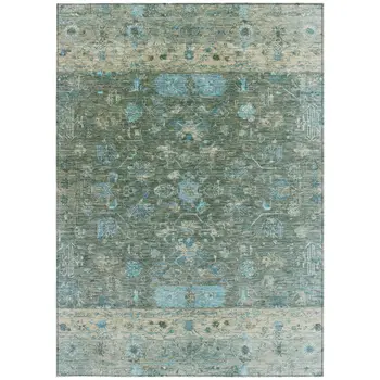 3' X 5' Sage Teal Blue And Beige Tribal Washable Indoor Outdoor Area Rug