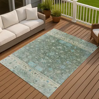 3' X 5' Sage Teal Blue And Beige Tribal Washable Indoor Outdoor Area Rug