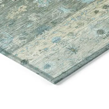 3' X 5' Sage Teal Blue And Beige Tribal Washable Indoor Outdoor Area Rug