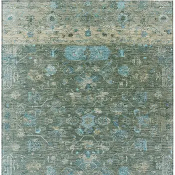 3' X 5' Sage Teal Blue And Beige Tribal Washable Indoor Outdoor Area Rug