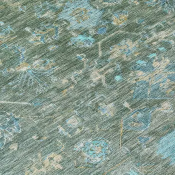 3' X 5' Sage Teal Blue And Beige Tribal Washable Indoor Outdoor Area Rug