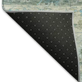 9' X 12' Sage Teal Blue And Beige Tribal Washable Indoor Outdoor Area Rug