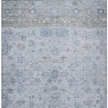 5' X 8' Sky Blue Gray And Ivory Tribal Washable Indoor Outdoor Area Rug