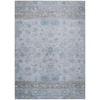 5' X 8' Sky Blue Gray And Ivory Tribal Washable Indoor Outdoor Area Rug