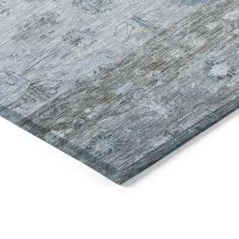 5' X 8' Sky Blue Gray And Ivory Tribal Washable Indoor Outdoor Area Rug