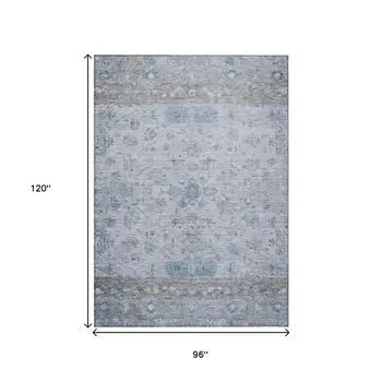 8' X 10' Sky Blue Gray And Ivory Tribal Washable Indoor Outdoor Area Rug