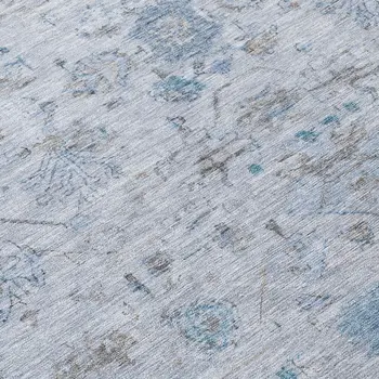 8' X 10' Sky Blue Gray And Ivory Tribal Washable Indoor Outdoor Area Rug