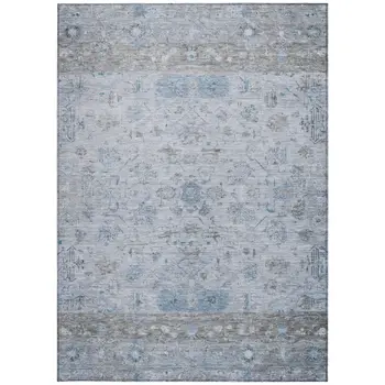 9' X 12' Sky Blue Gray And Ivory Tribal Washable Indoor Outdoor Area Rug