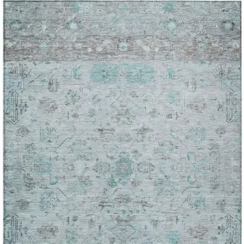 5' X 8' Teal Blue Gray And Silver Tribal Washable Indoor Outdoor Area Rug