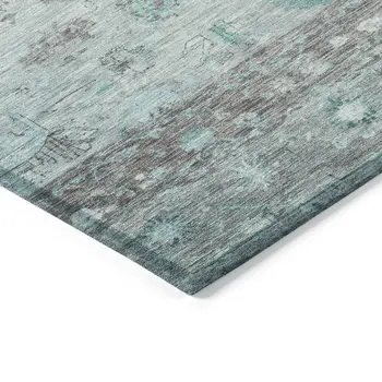 8' X 10' Teal Blue Gray And Silver Tribal Washable Indoor Outdoor Area Rug