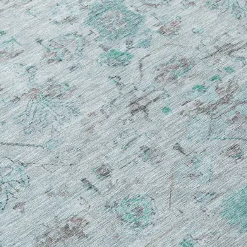 9' X 12' Teal Blue Gray And Silver Tribal Washable Indoor Outdoor Area Rug