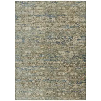 3' X 5' Artichoke Green Blue And Ivory Ikat Washable Indoor Outdoor Area Rug