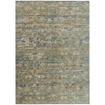 3' X 5' Artichoke Green Blue And Ivory Ikat Washable Indoor Outdoor Area Rug