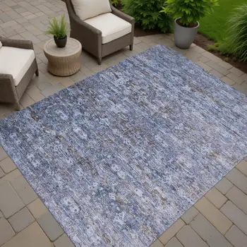 5' X 8' Blue And Brown Ikat Washable Indoor Outdoor Area Rug