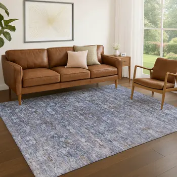 5' X 8' Blue And Brown Ikat Washable Indoor Outdoor Area Rug