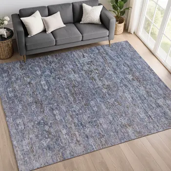 5' X 8' Blue And Brown Ikat Washable Indoor Outdoor Area Rug