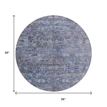 8' Blue And Brown Round Ikat Washable Indoor Outdoor Area Rug