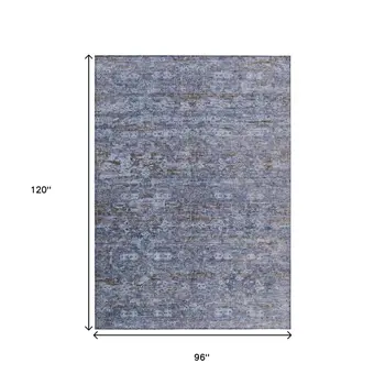 8' X 10' Blue And Brown Ikat Washable Indoor Outdoor Area Rug