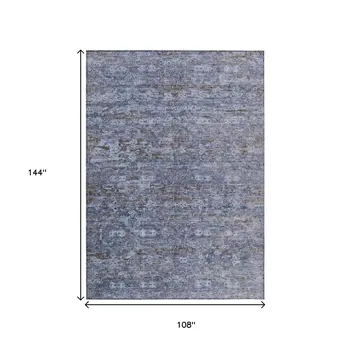 9' X 12' Blue And Brown Ikat Washable Indoor Outdoor Area Rug