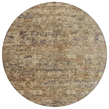 8' Brown And Beige Round Ikat Washable Indoor Outdoor Area Rug