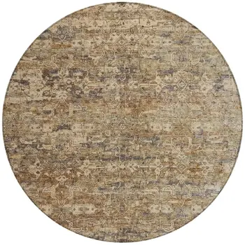 8' Brown And Beige Round Ikat Washable Indoor Outdoor Area Rug