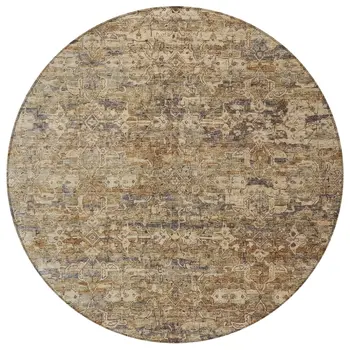 8' Brown And Beige Round Ikat Washable Indoor Outdoor Area Rug