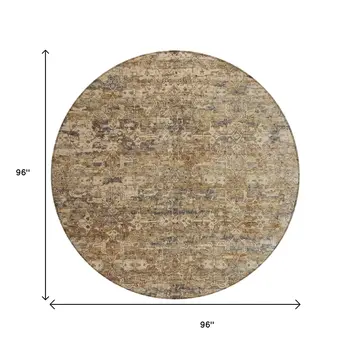 8' Brown And Beige Round Ikat Washable Indoor Outdoor Area Rug