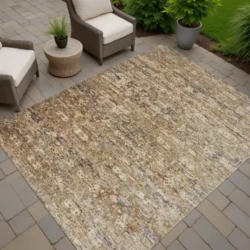 8' X 10' Brown And Beige Ikat Washable Indoor Outdoor Area Rug