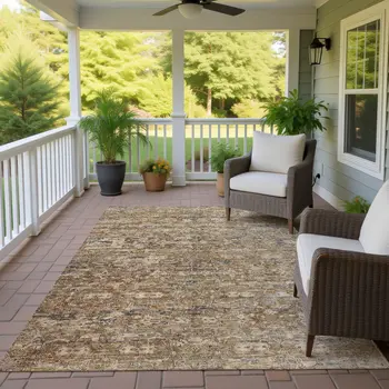 8' X 10' Brown And Beige Ikat Washable Indoor Outdoor Area Rug