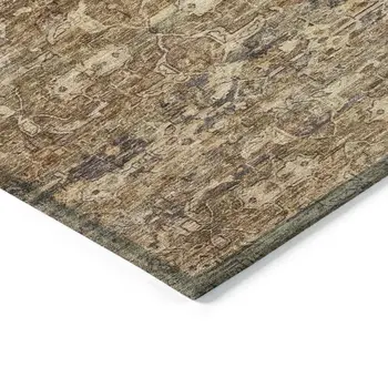 9' X 12' Brown And Beige Ikat Washable Indoor Outdoor Area Rug