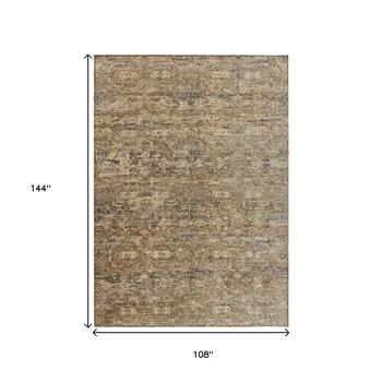 9' X 12' Brown And Beige Ikat Washable Indoor Outdoor Area Rug