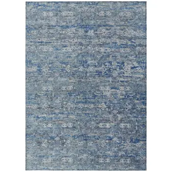 5' X 8' Denim Blue And Ivory Ikat Washable Indoor Outdoor Area Rug