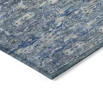 8' X 10' Denim Blue And Ivory Ikat Washable Indoor Outdoor Area Rug